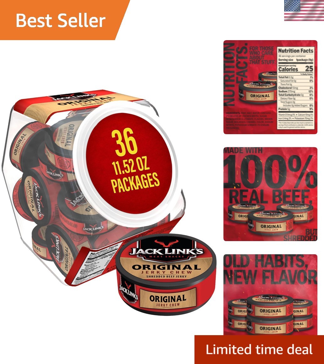 Beef Jerky Chew – Savory 36 Tins with 4g Protein Each – Snack Anytime