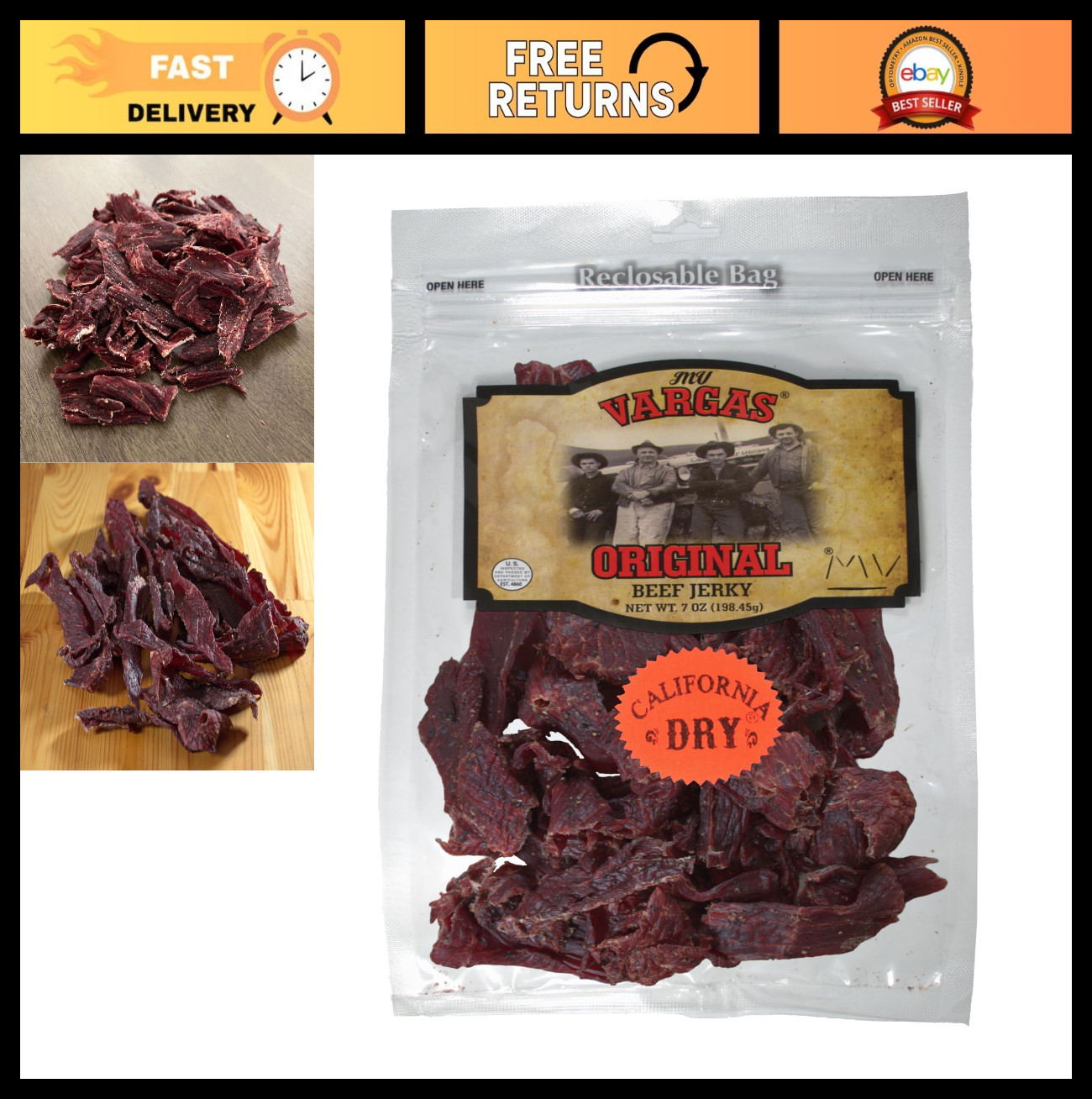 California Dry Beef Jerky – Original Flavor – Extra Dry Style – 7 oz Snack