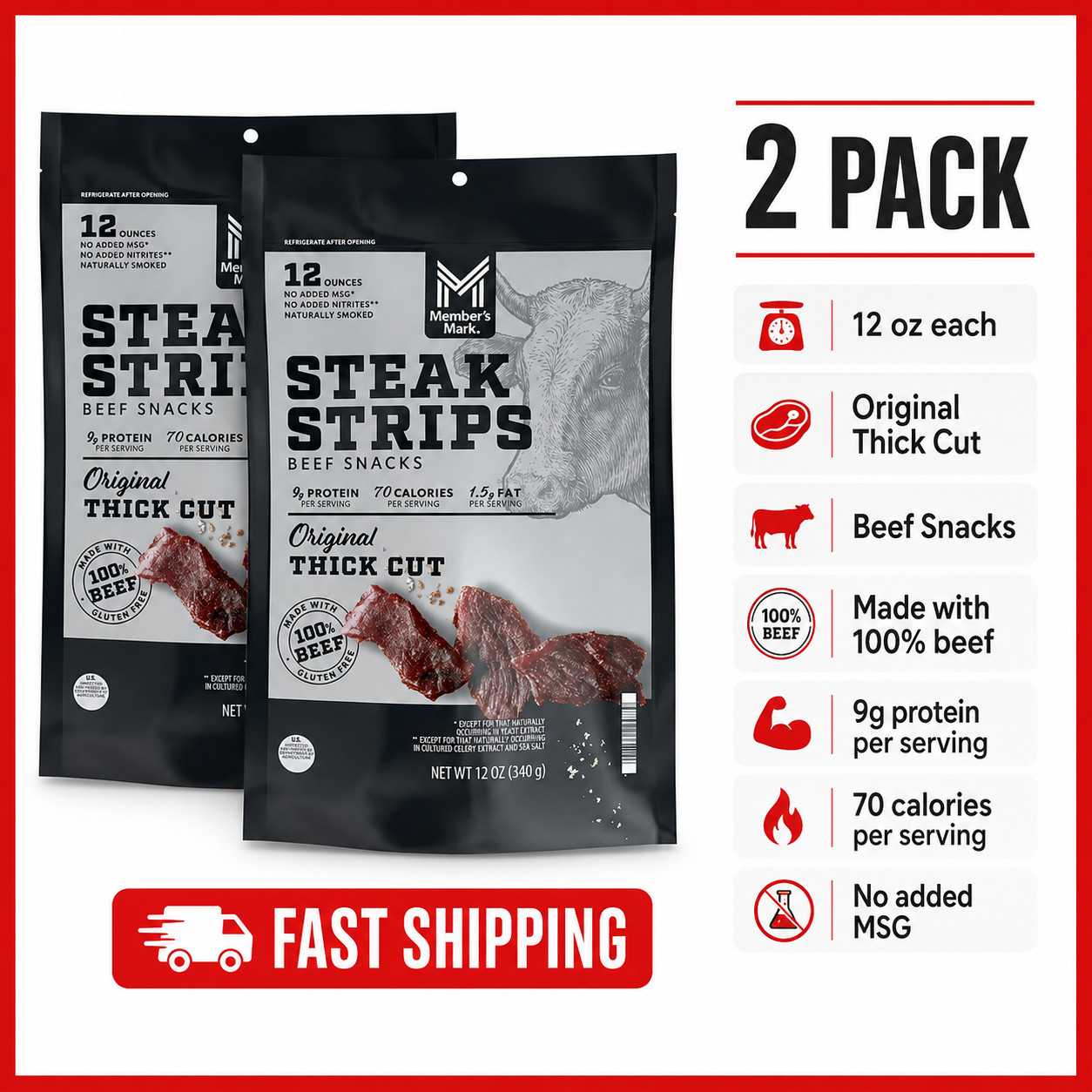 2 Pack Member’s Mark Beef Steak Strips 12 Oz