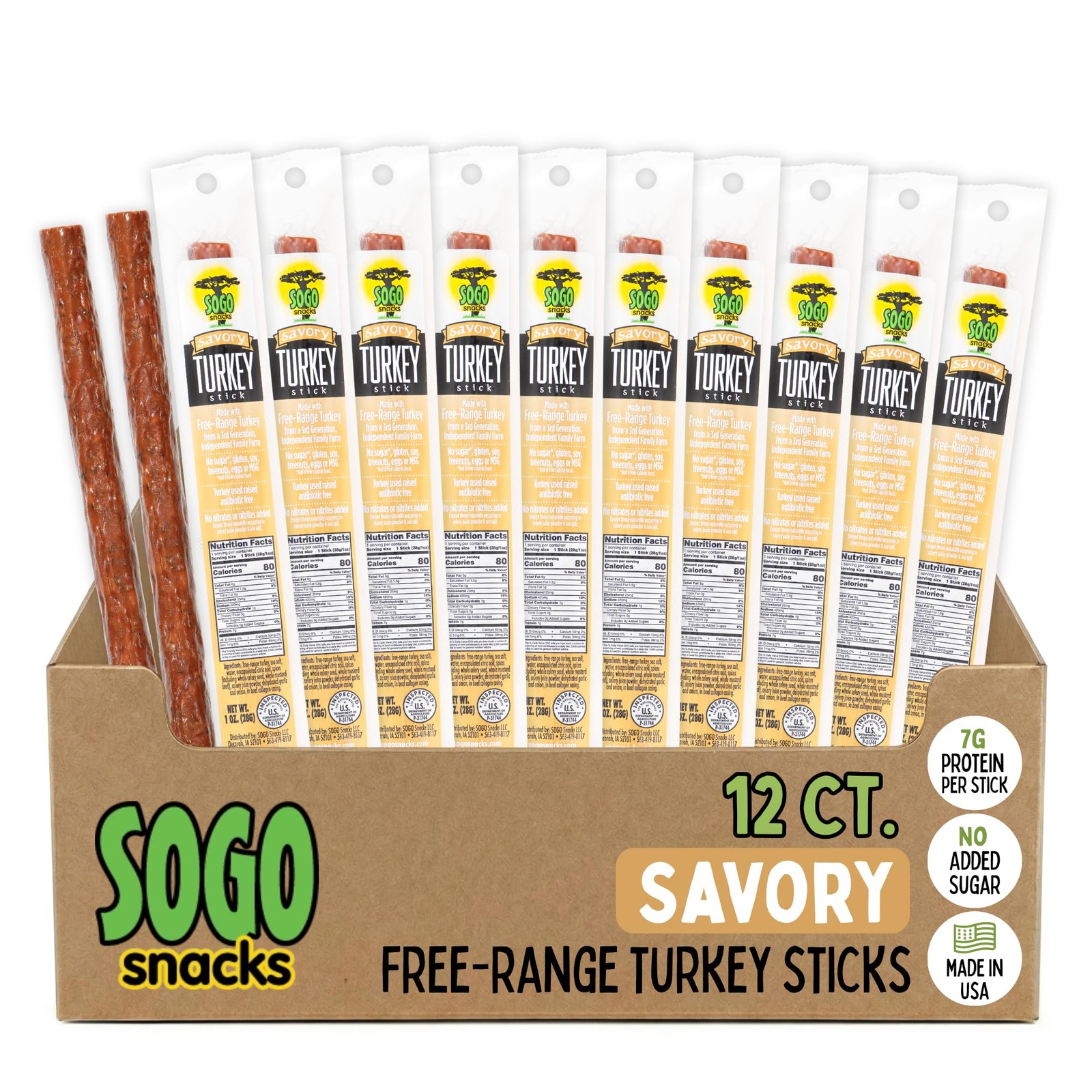 Savory Turkey, Sogo Snacks, No Sugar, 100% FreeRange, NonGMO Turkey Sticks. N…