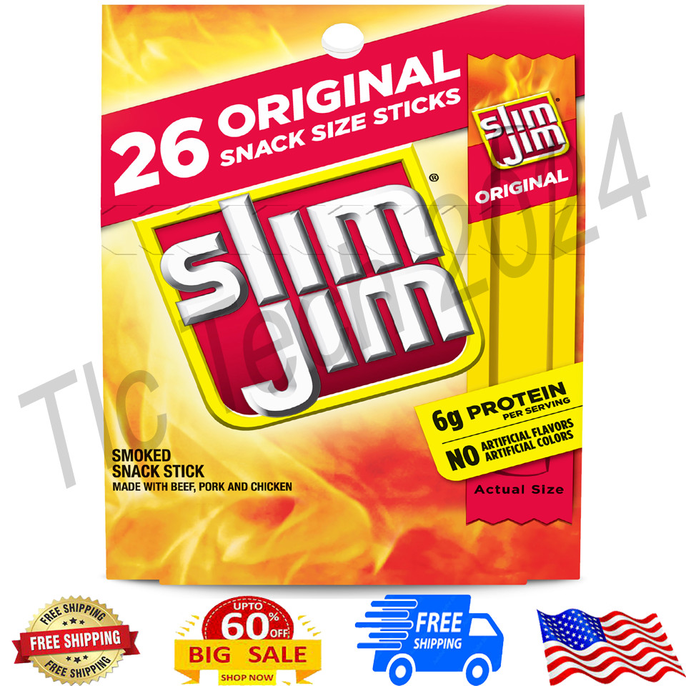 1 Pack Slim Jim Monster Smoked Meat Sticks Original Flavor 26 Count Box
