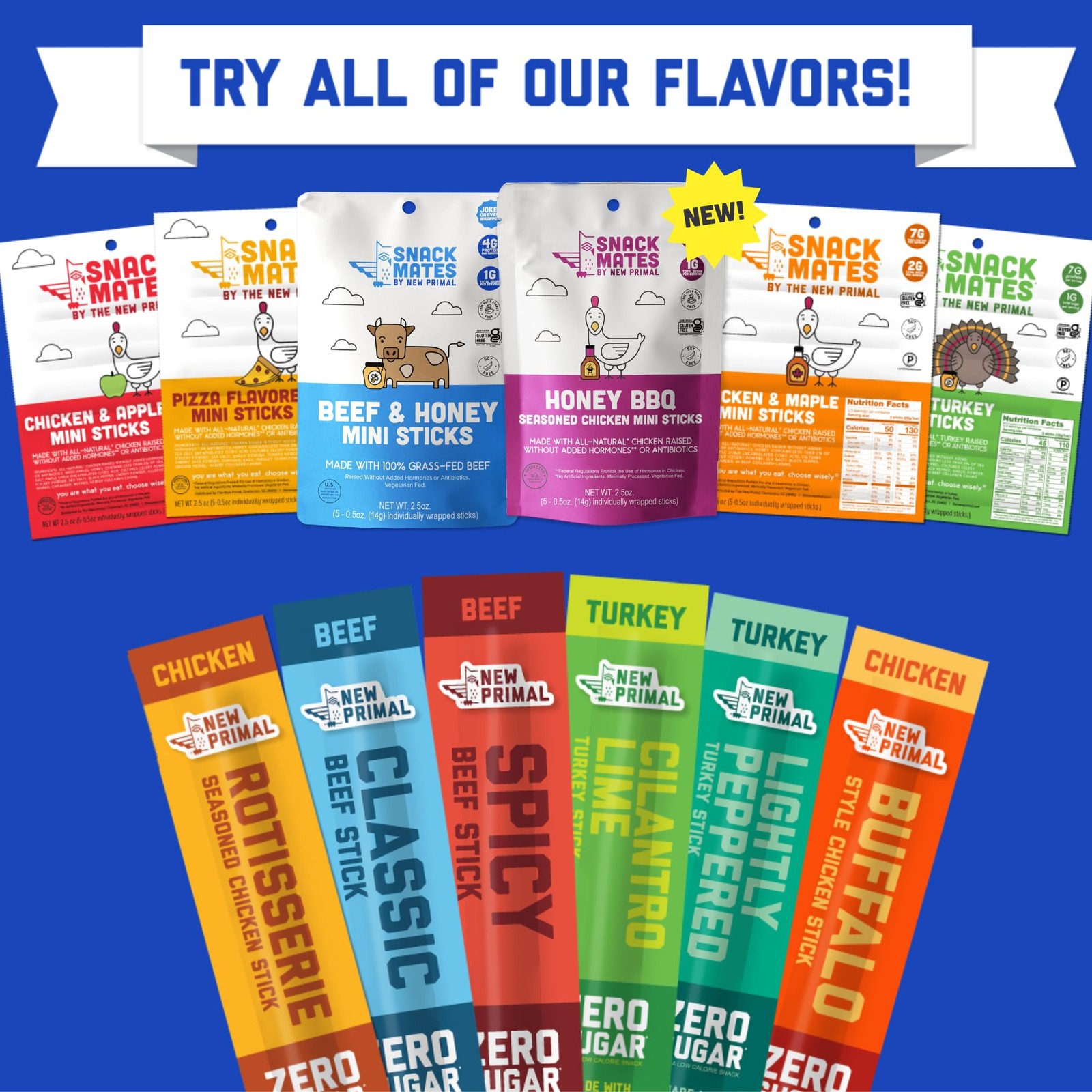 New Primal Rotisserie Chicken Sticks, Zero Sugar High 1 Ounce (Pack of 5)