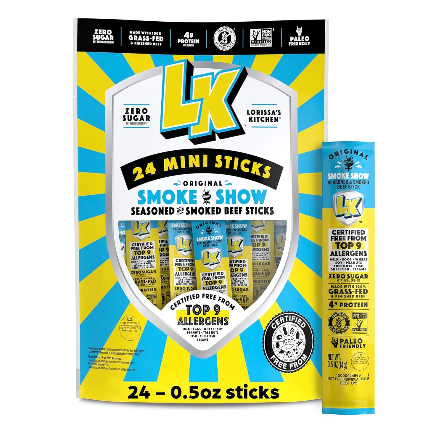 Lorissa’s Kitchen Smoke Show Smoked Mini Beef Sticks 24 Pack Meat Snacks
