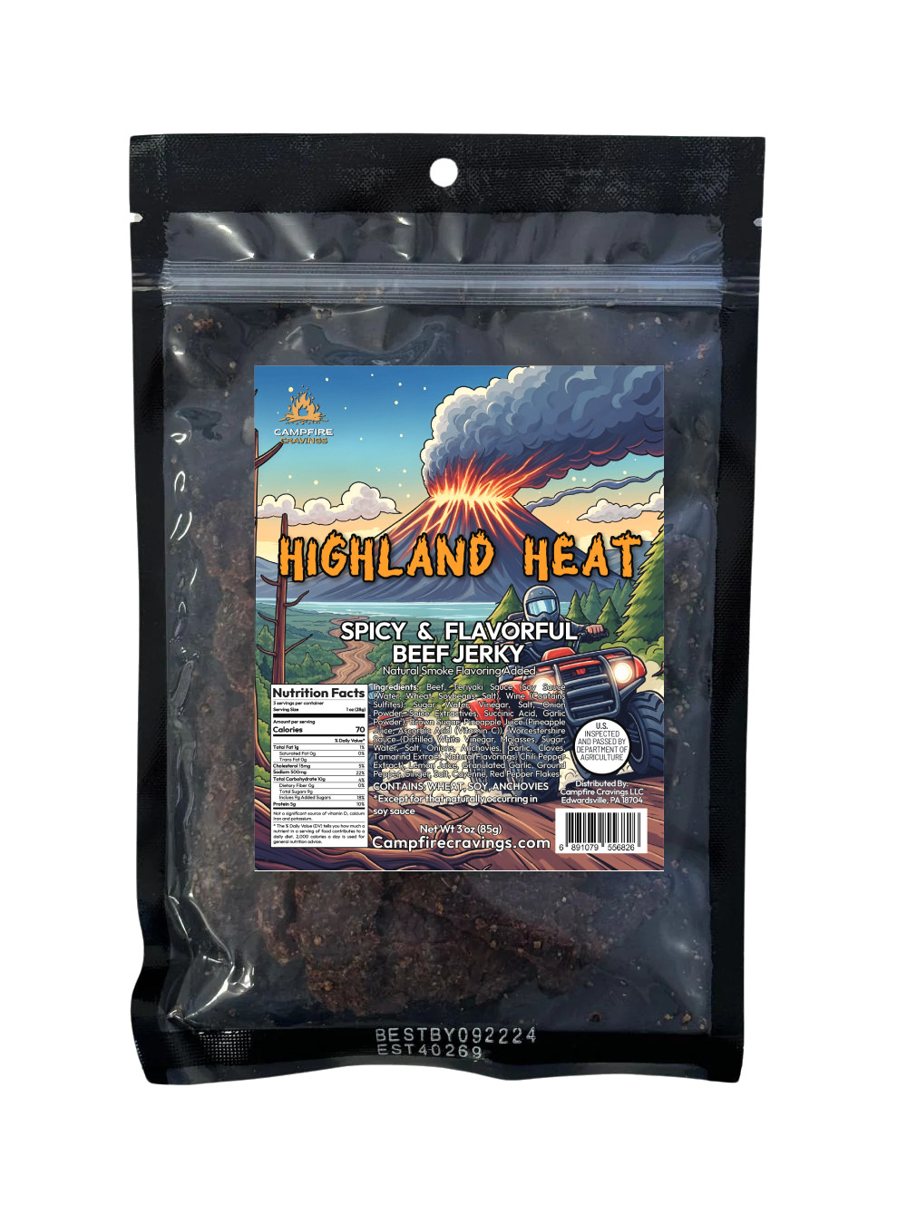 Campfire Cravings Heat – Spicy Handcrafted Beef Jerky, Small Batch, 3 oz Bag