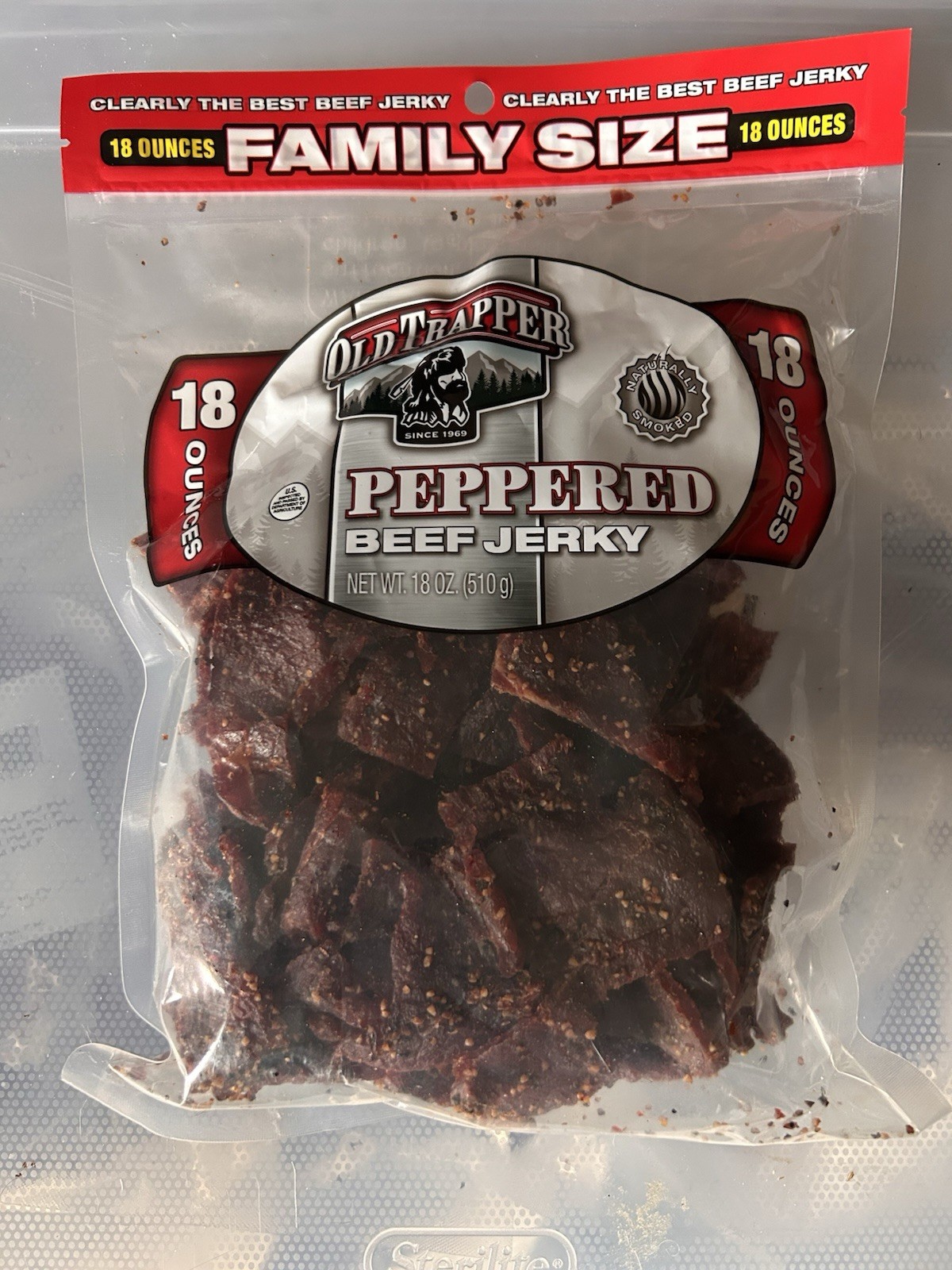 18oz Old Trapper Peppered Beef Jerky, Family Size, Exp 06/26
