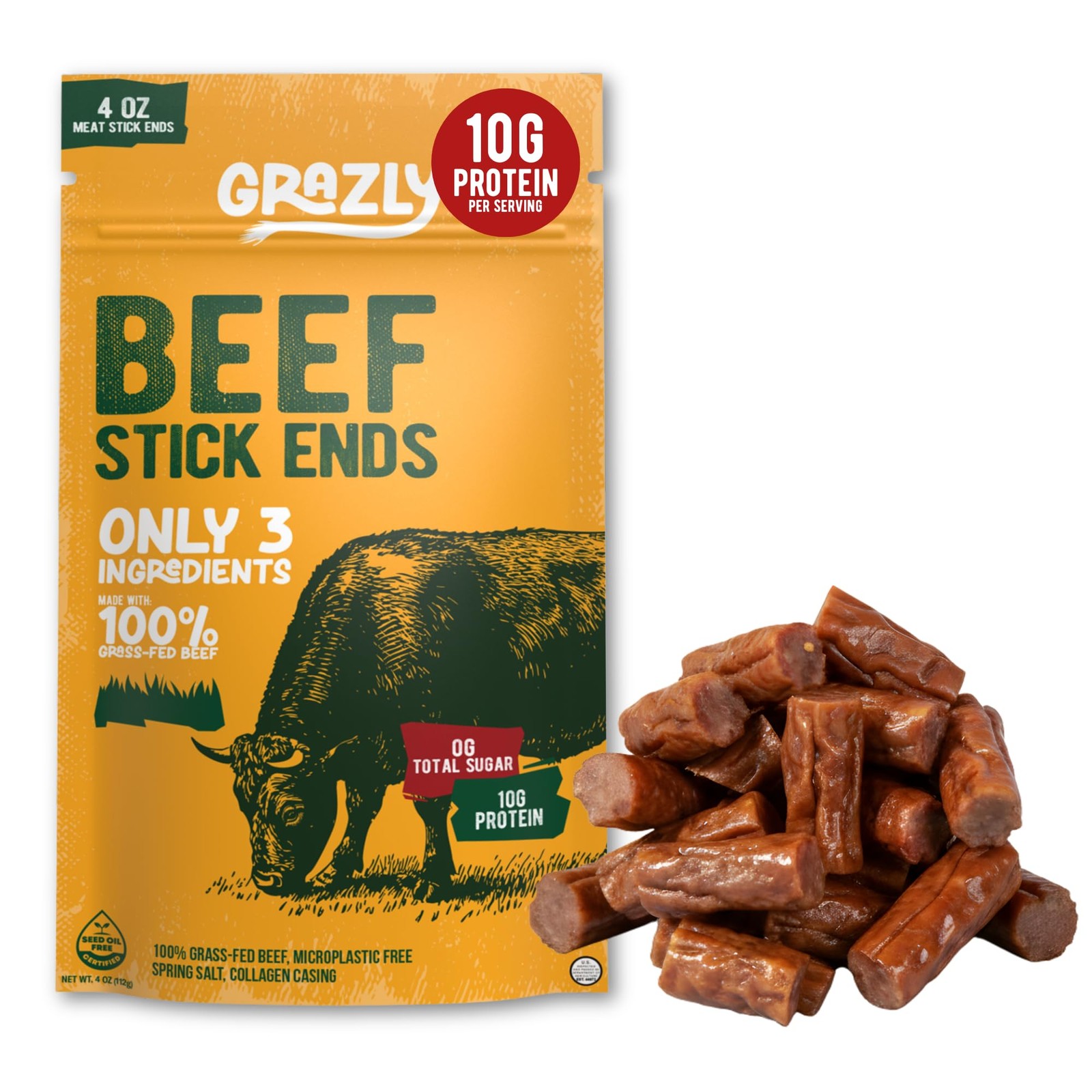 Grass-Fed Beef Stick Ends Original Flavor 4 oz Gluten Free 10g Protein