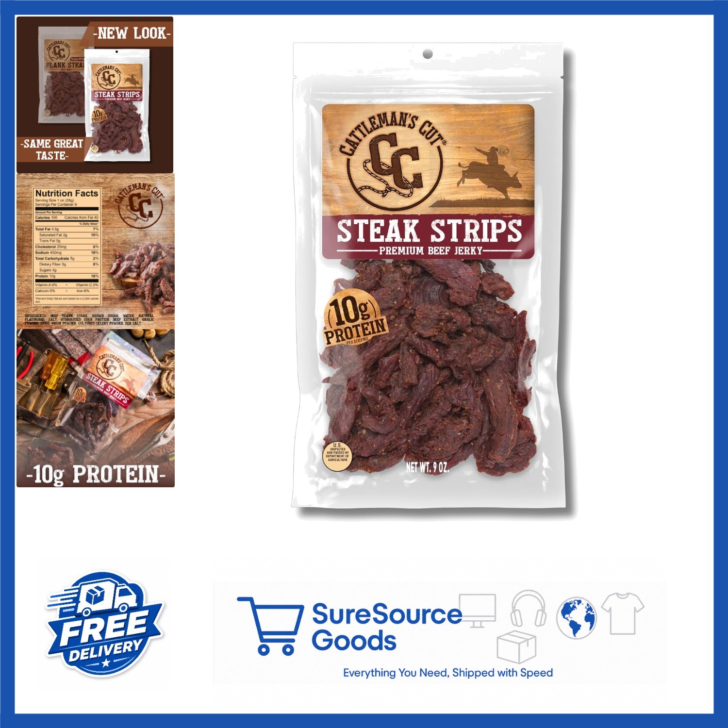 Texas Style Flank Steak Beef Jerky 9 Ounce Resealable Bag Keto Friendly Snack