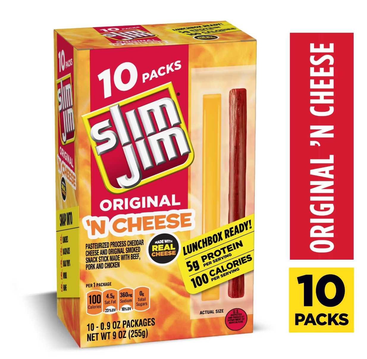 Beef ‘N Cheese Smoked Meat Sticks, Original Flavor, 5G Protein per Ser