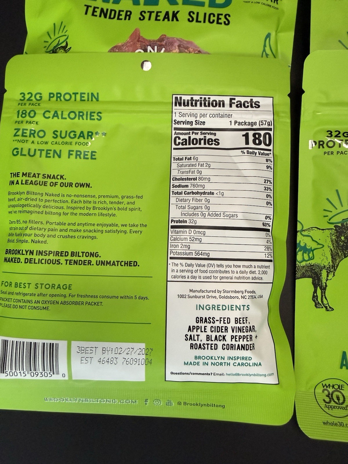 Brooklyn Biltong Pepper & Coriander Air Dried Beef 2 oz 6-count Lot 32g Protein