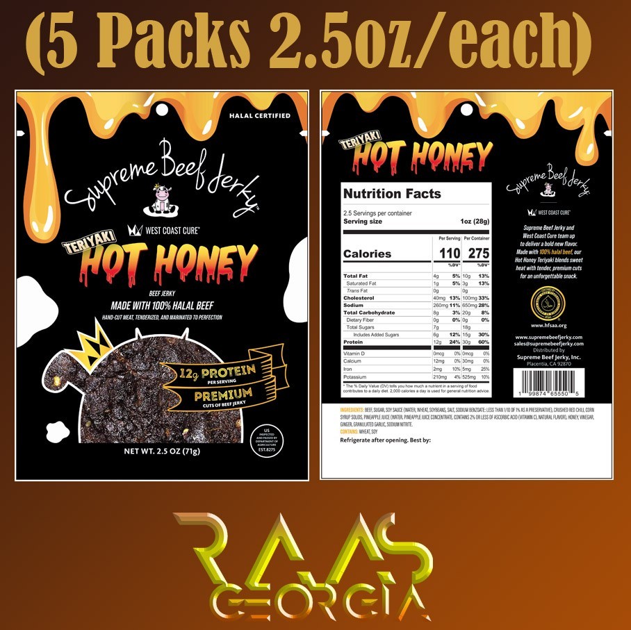 5-Pack Halal Supreme Beef Jerky- 2.5 oz/each- Select from 7 Flavors!