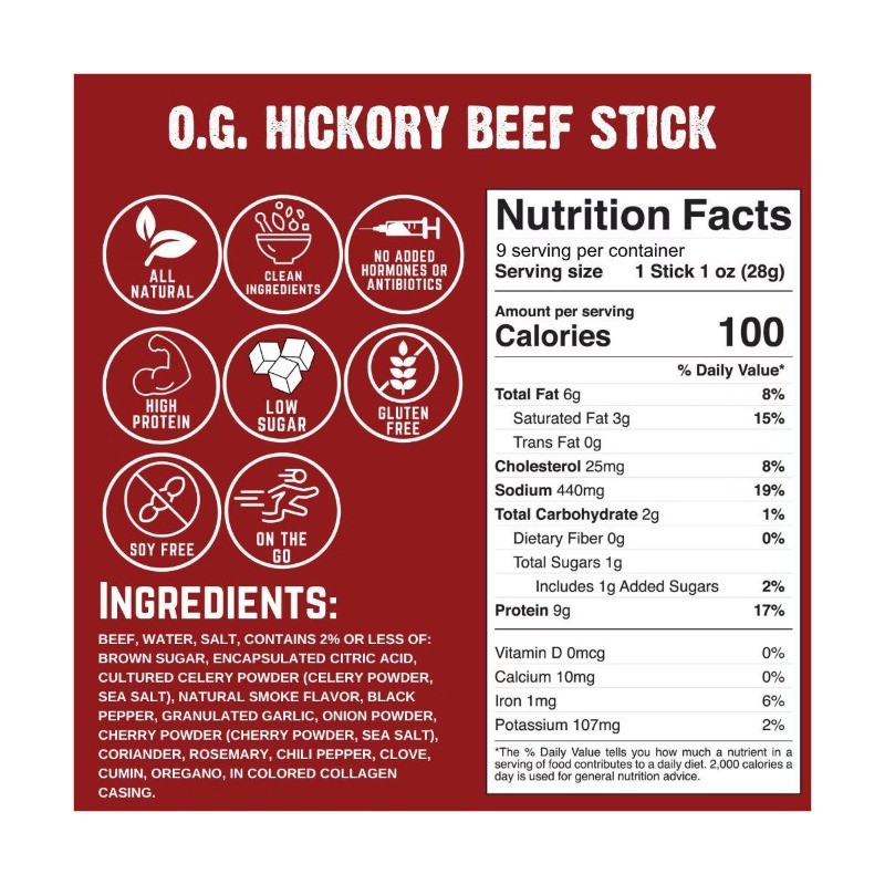 Righteous Felon Craft Jerky OG Hickory Protein Snack Beef Stick – 1oz/9ct
