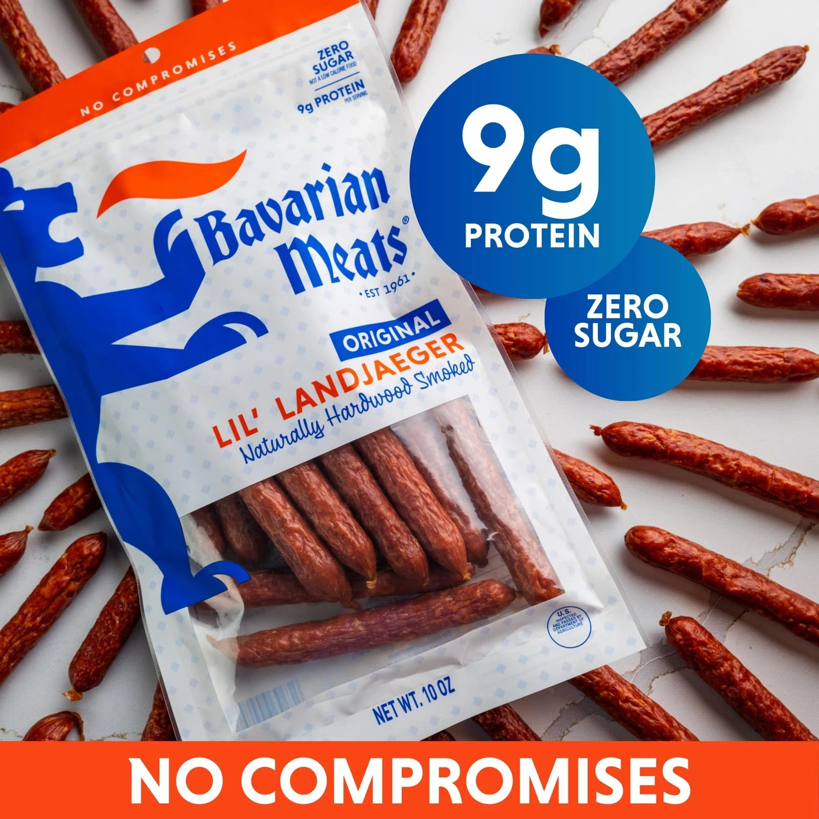 Bavarian Meats Lil’ Landjaegers Meat Sticks, Smoked Sausage Protein Sn