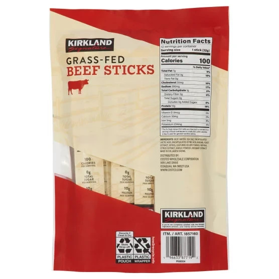 🥩 Kirkland Grass-Fed Beef Sticks 12 Pack 💪 Protein Snack 1.15 oz Grab & Go✅