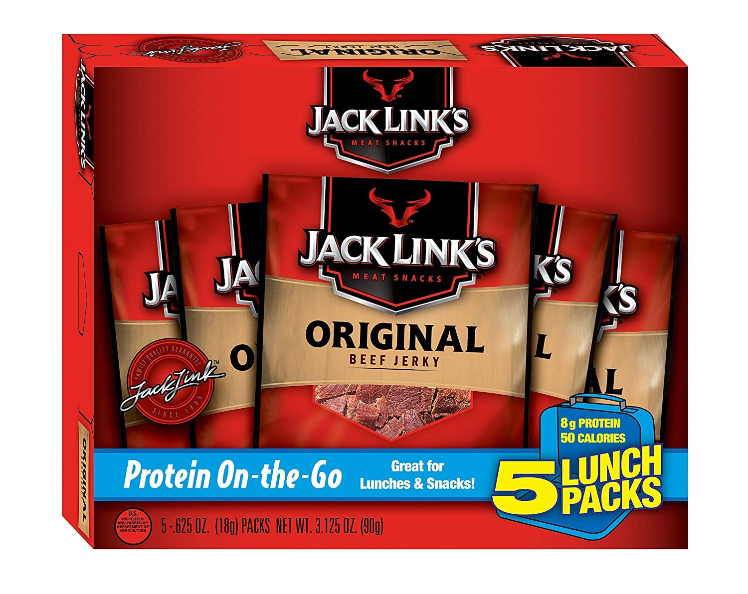 Beef Jerky 5 Count Multipack, Original, 5, 0.625 Oz. Bags – Flavorful Meat Snack