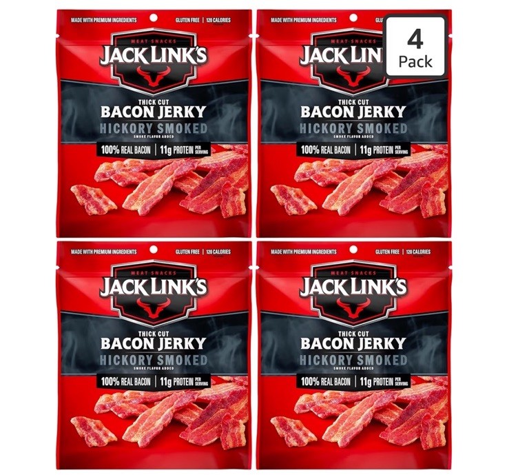 Jack Link’s Bacon Jerky, Hickory Smoked, 2.5 oz. Bag (Pack of 4)