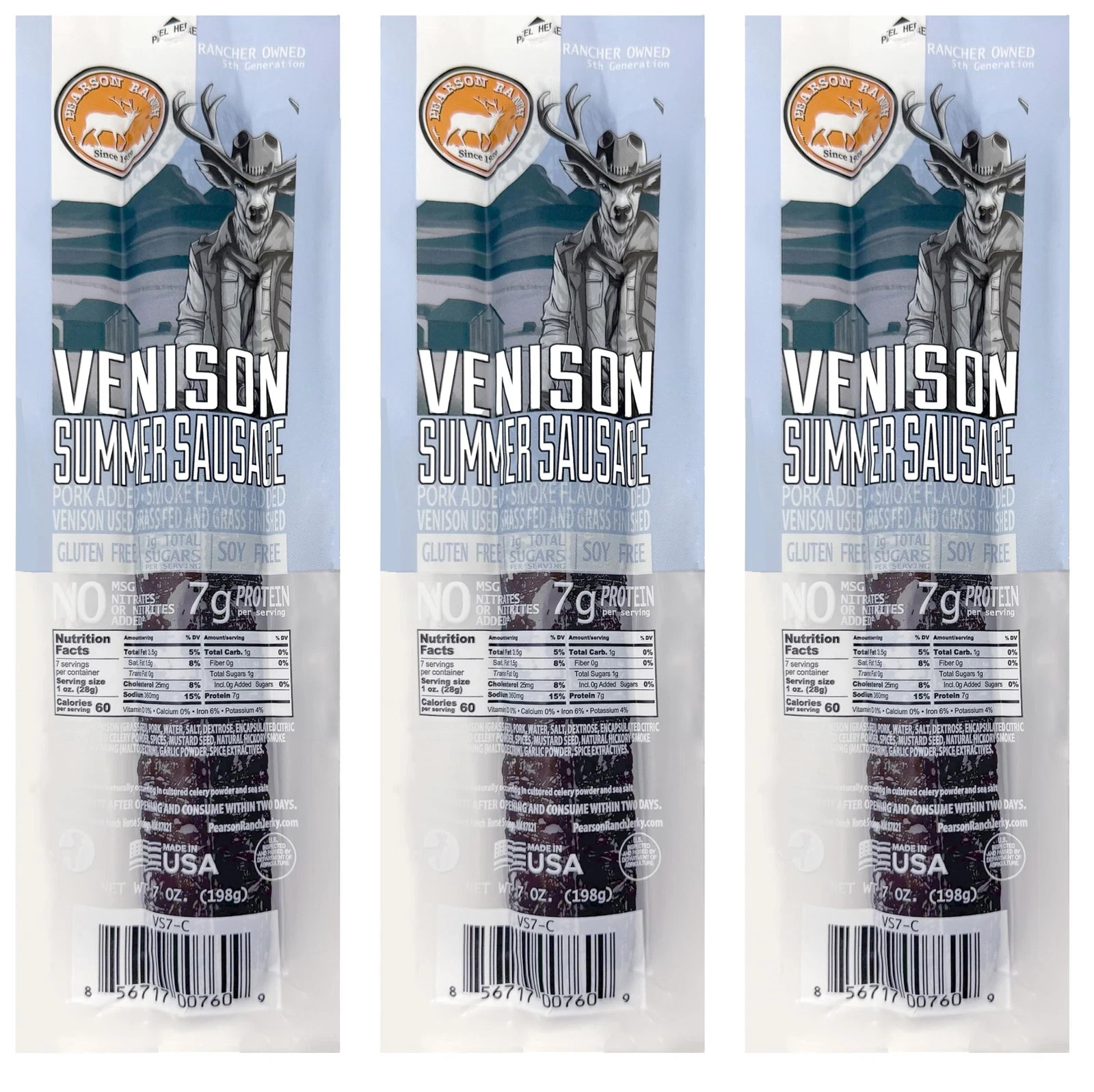 Pearson Ranch Venison Summer Sausage Pack of 3 – 7oz Stick of Deer Summer Sau…
