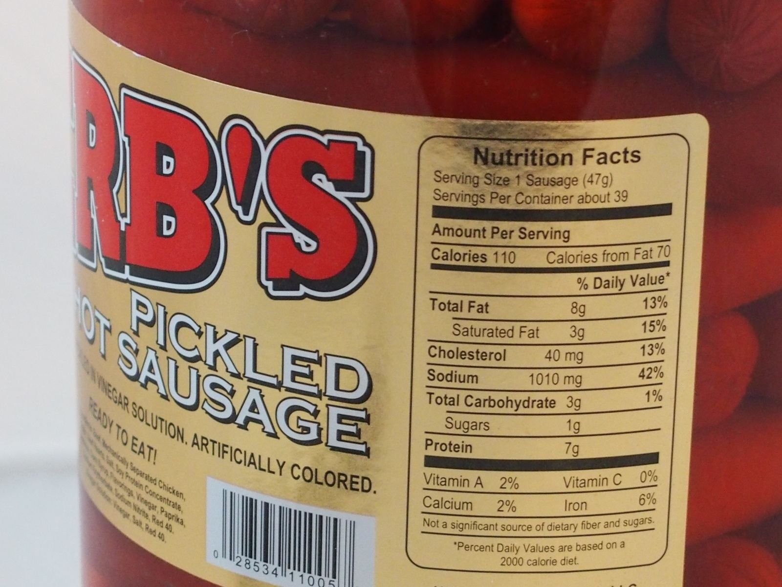 RED HOT Pickled Sausage (1 Gal. Jar) 39 Count Beef & Chicken No Pork