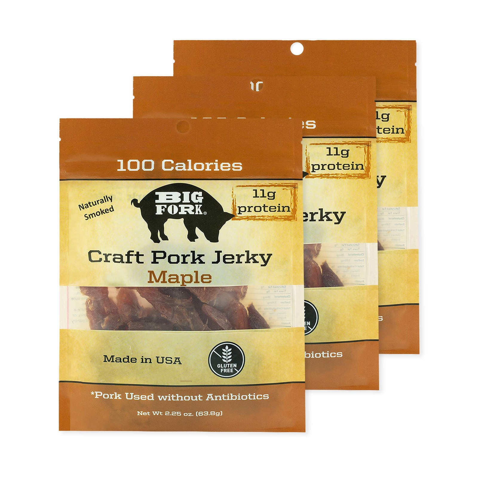 Craft Pork Jerky Maple Flavor 3 X 2.25 oz. bags – Big Fork