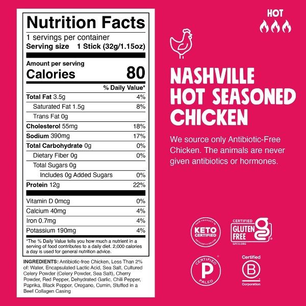 Chomps Snack Sticks Nashville Hot Chicken Meat Sticks – 9.2oz/8ct