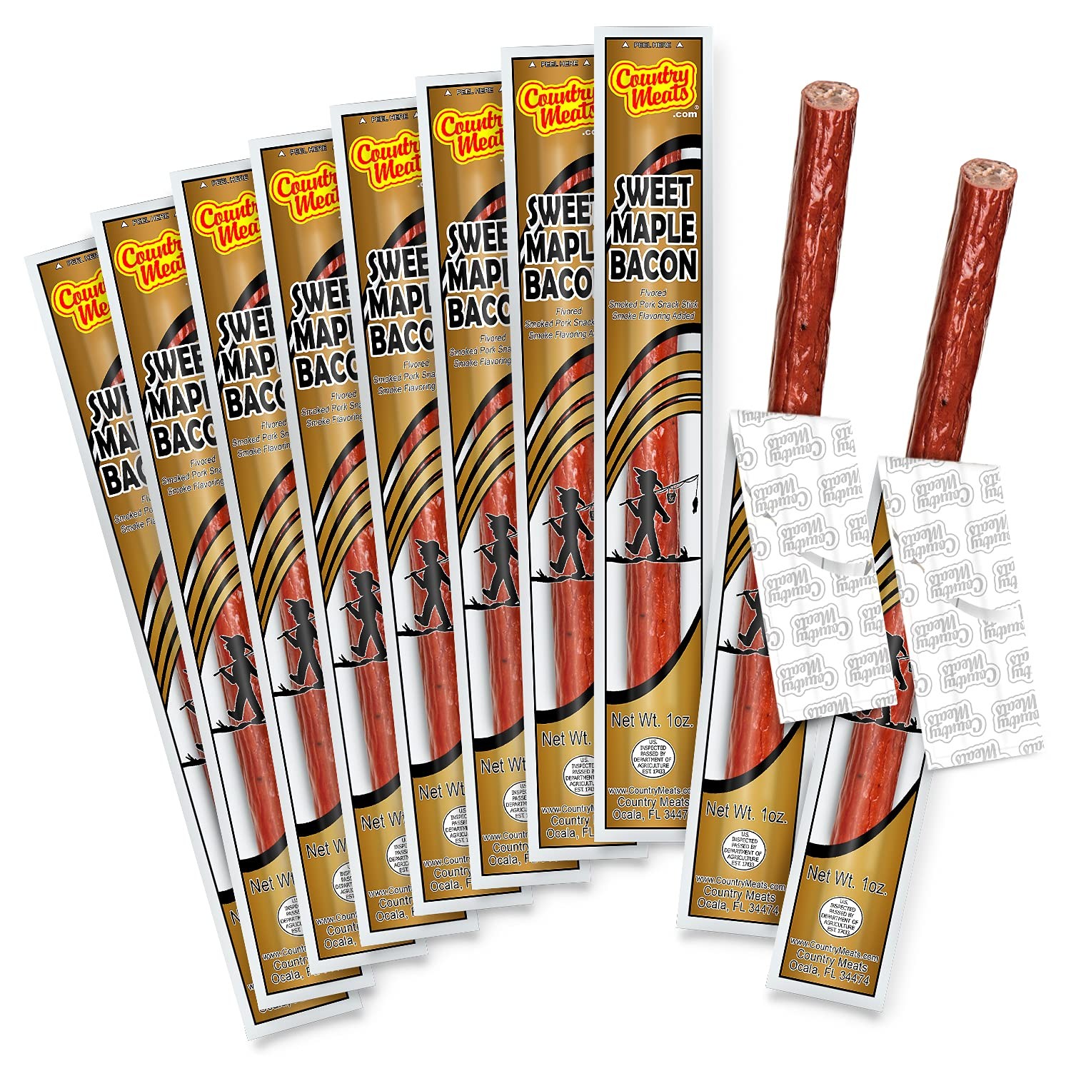 USDA Certified Meat Sticks, 0 Trans Fat, Protein Snack, Sweet Maple Bacon (10)