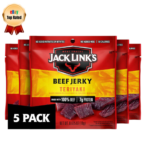 Jack Link’s Teriyaki Beef Jerky 5 Pack Real Beef Protein Snack 0.625oz Bags
