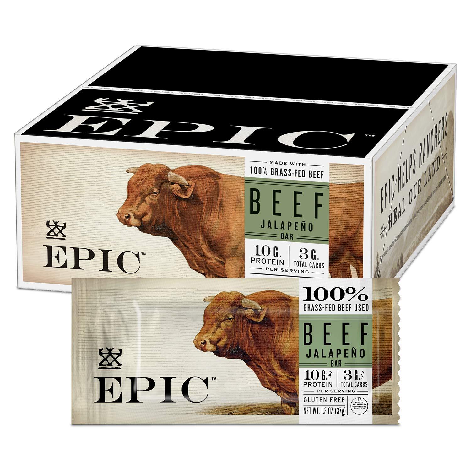 EPIC Beef Sea Salt and Pepper Bars 12 Count Gluten Free Protein Snacks