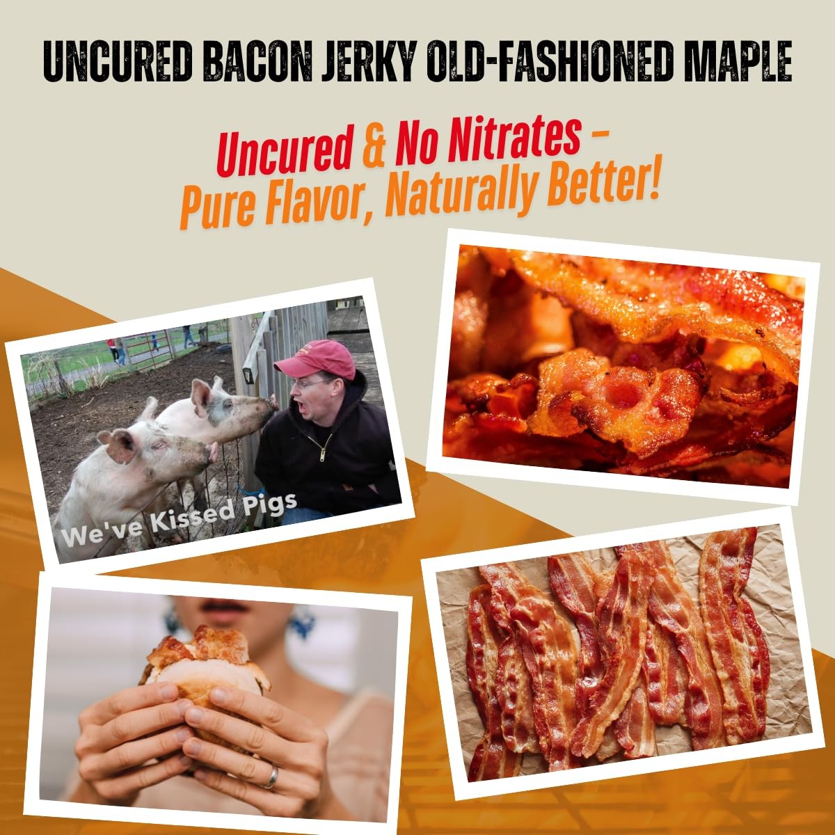Pork Barrel BBQ Uncured Bacon Jerky Old-Fashioned Maple Sweet Maple Brown