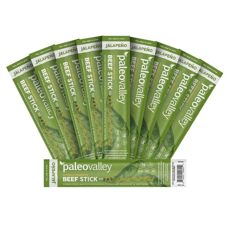 Paleovalley: 100% Grass Fed Beef Sticks 10 Count – Jalapeno Flavor