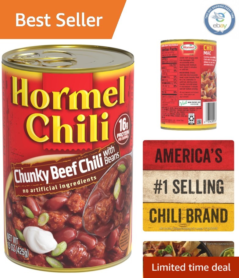 Savory Chunky Beef Chili with Beans, 15 oz Can – High in Protein and Gluten-Free
