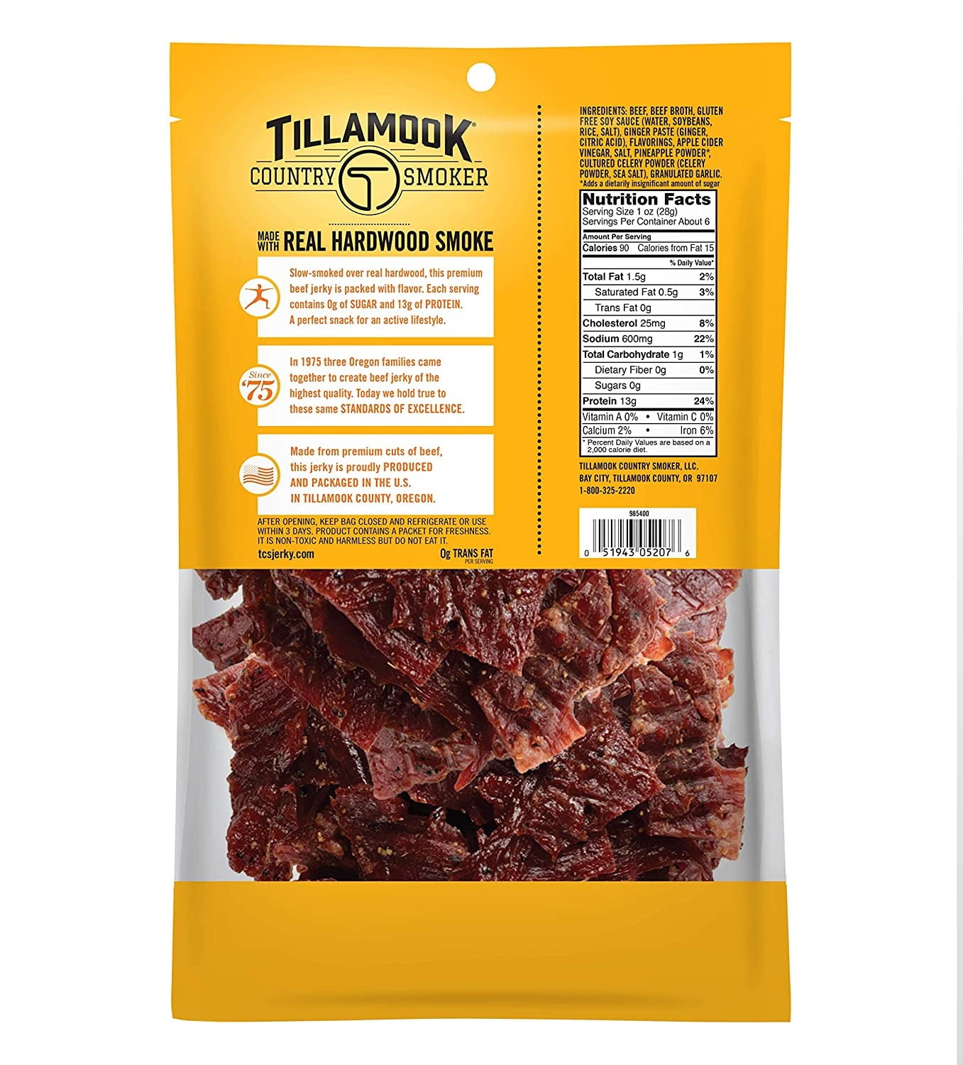 (2 pack) Tillamook Country Smoker Zero Sugar Jerky, Original, 6.5 oz