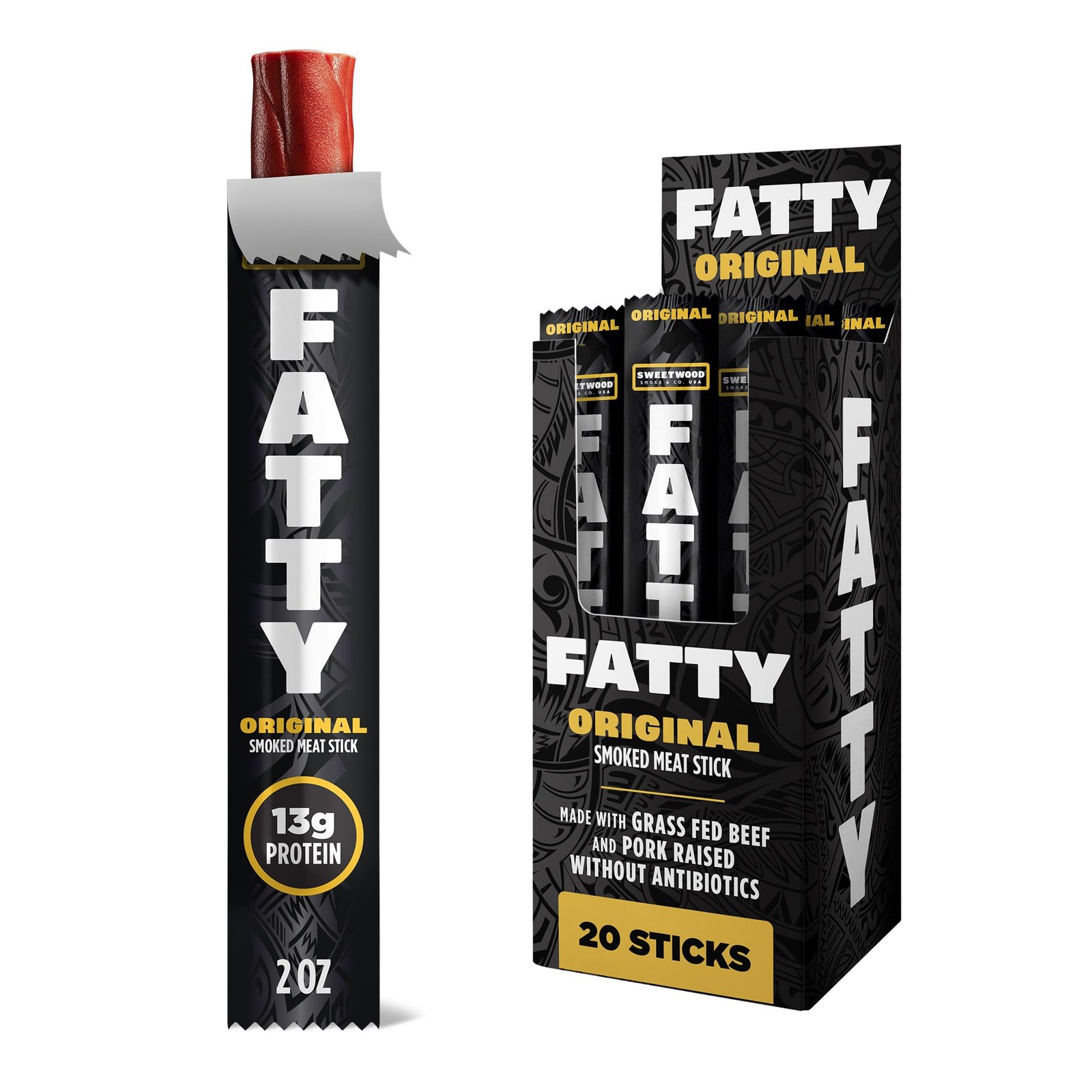 FATTY Meat Sticks, Made with Grass Fed Beef, Pork Raised Without Antibiotics,…