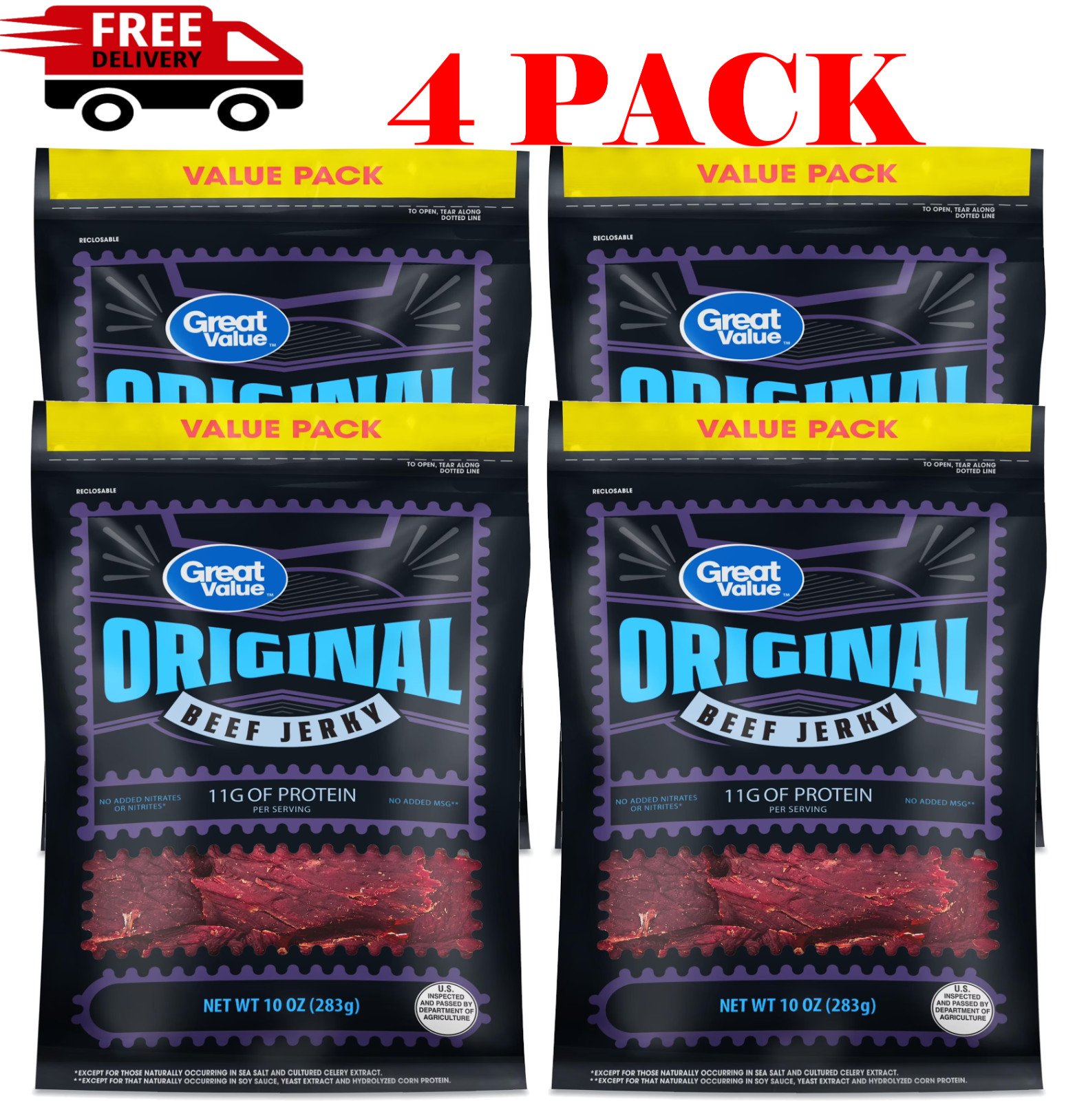 Great Value Original Beef Jerky, Value Pack, 10 oz, 4 PACK