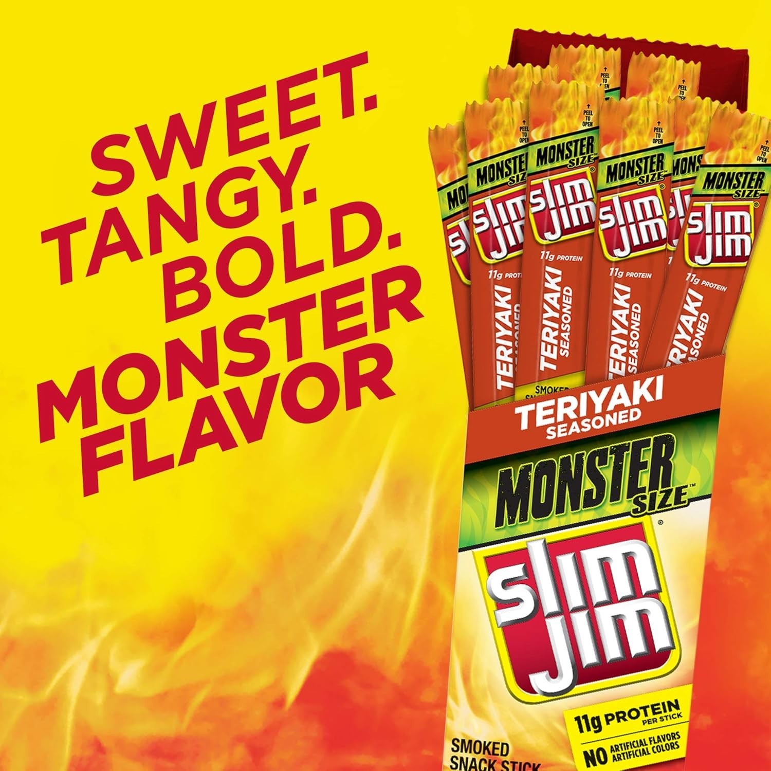 Monster Teriyaki Meat Sticks 18ct Box – High Protein Beef Pork Chicken Snacks