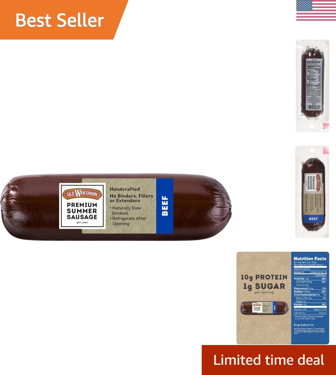 Summer Sausage, 100% Natural Meat, Charcuterie, Ready to Eat, High Protein, L…