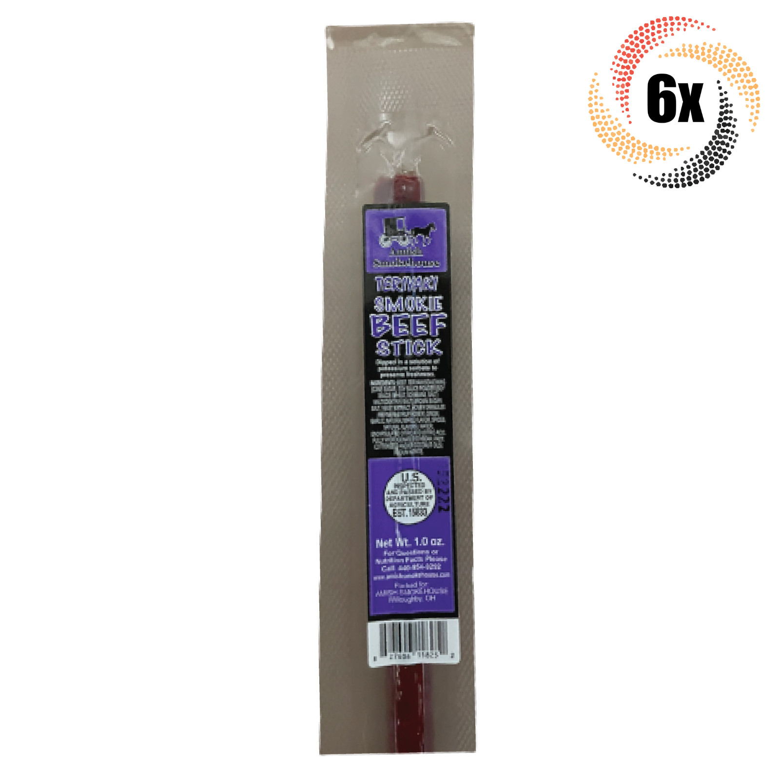 6x Sticks Amish Smokehouse Teriyaki 100% Beef Premium Snack Sticks | 1.25oz