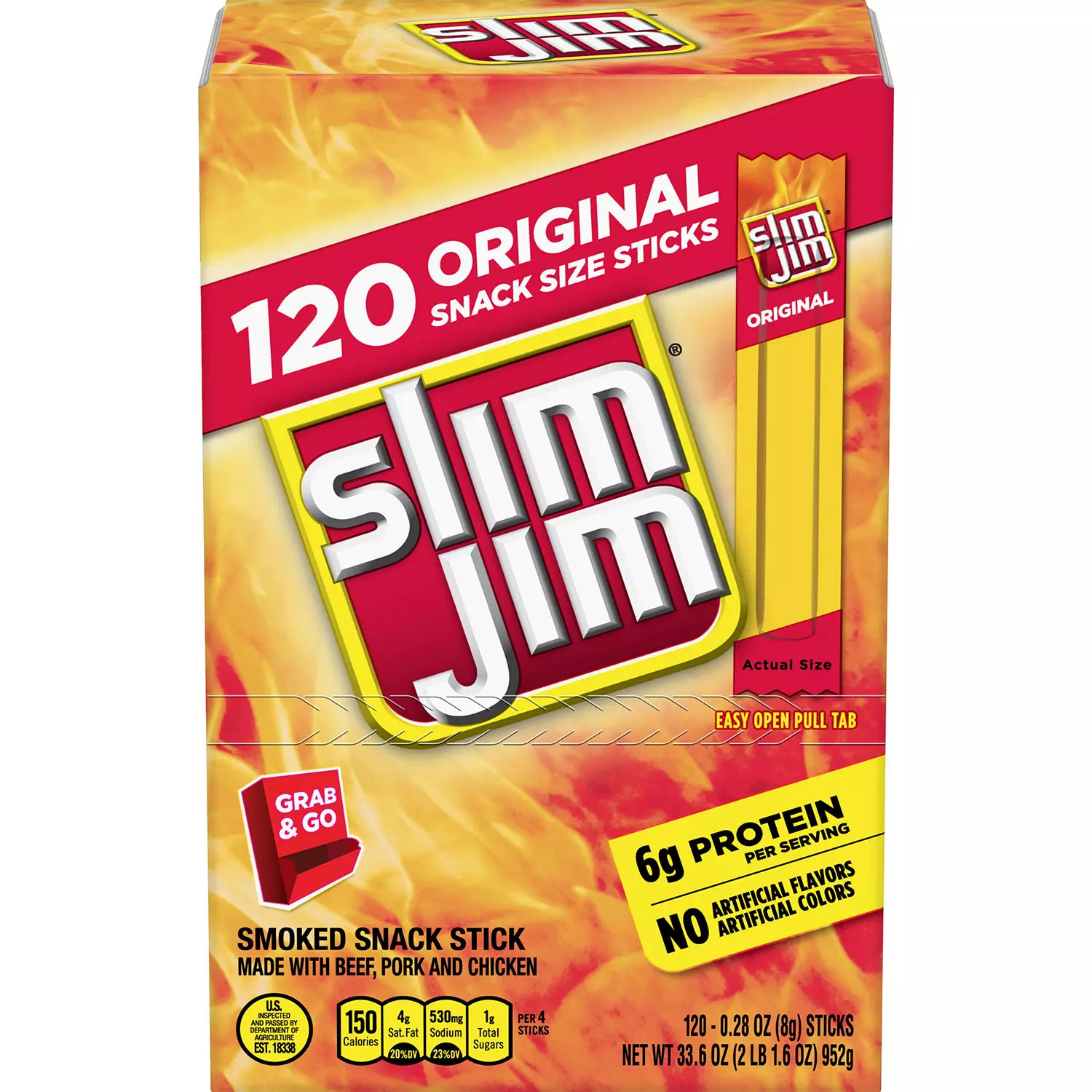 SLIM JIM ORIGINAL, BEEF SMOKED SNACK STICK, 6g PROTEIN (120 ct.)