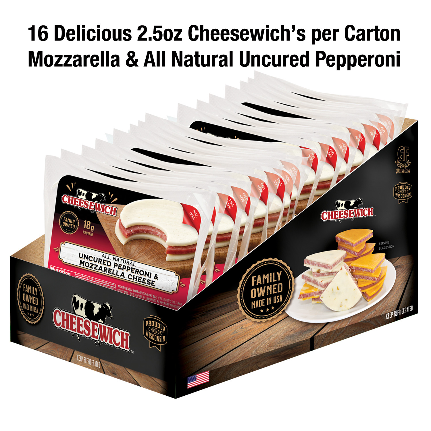Cheesewich Protein Snacks – 18g Protein Mozzarella & Uncured Pepperoni Cheese…