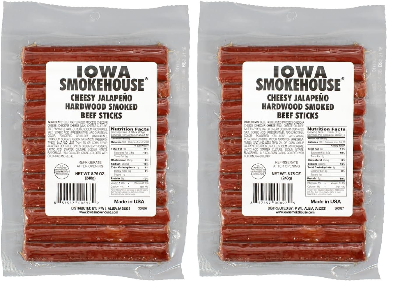 Iowa Smoked Cheesy Jalapeno Beef Sticks Hardwood Hickory Smoked Meat Snacks