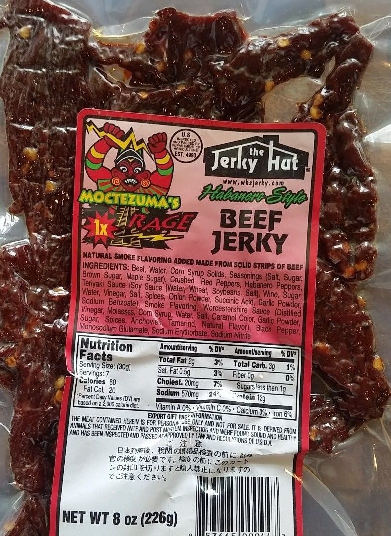 The Jerky Hut, Habanero 1x (Moctezuma Rage), Beef jerky (8oz)