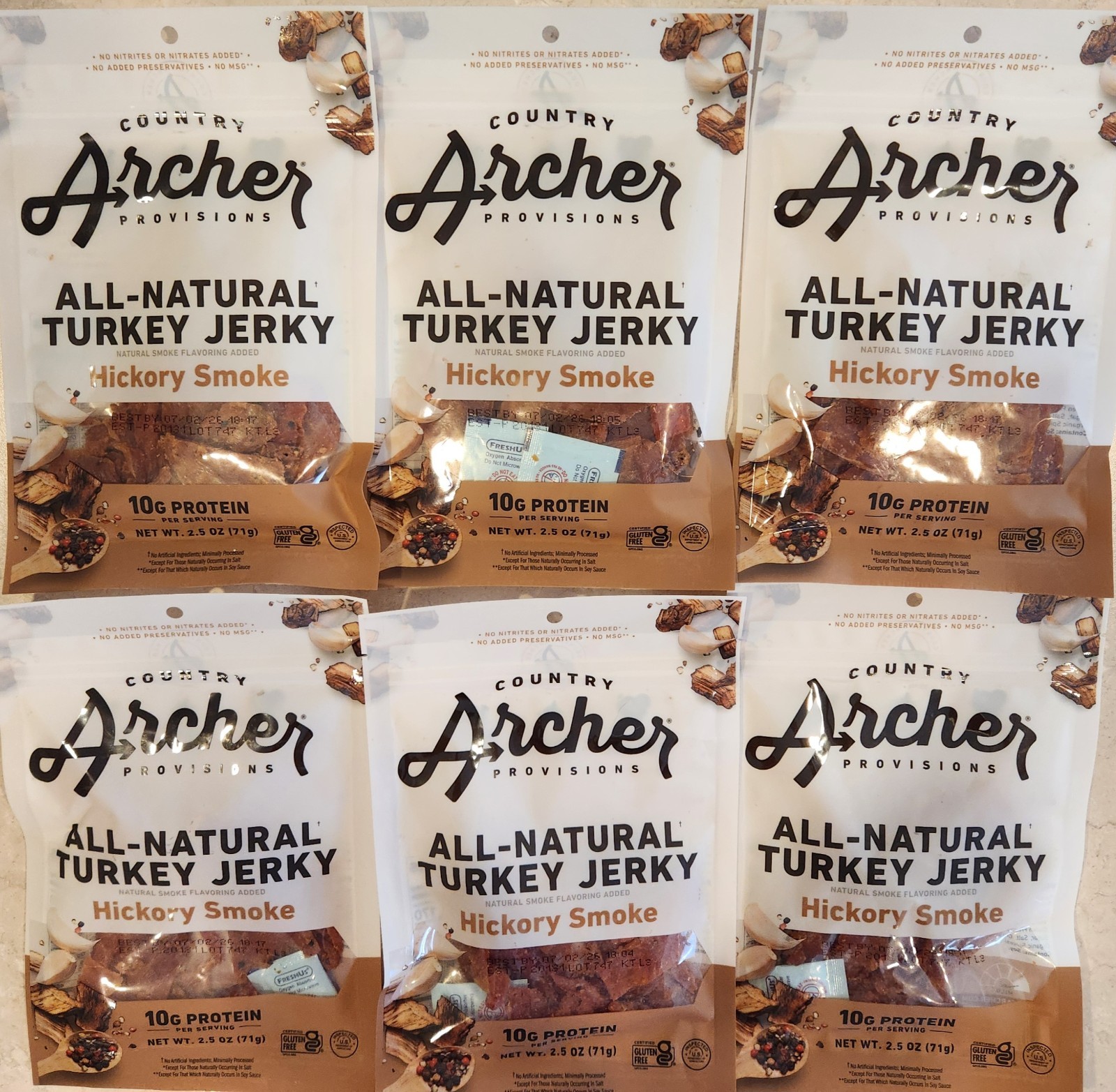 6~Archer HICKORY SMOKE All Natural Turkey Jerky, 10g Protein PER SER. Exp 7/2/26