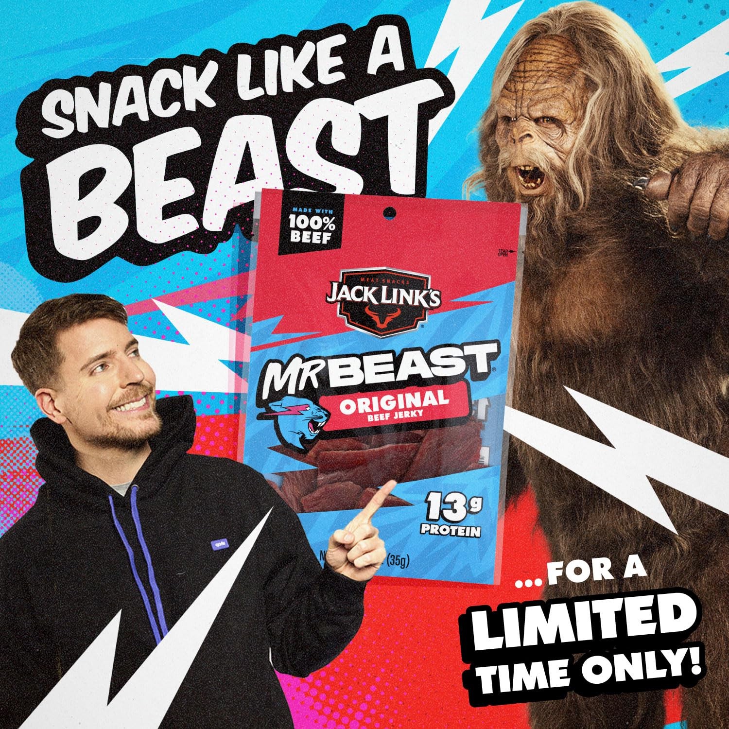 Jack Link’s x MrBeast Original Beef Jerky – 13g Protein per Serving Made with…