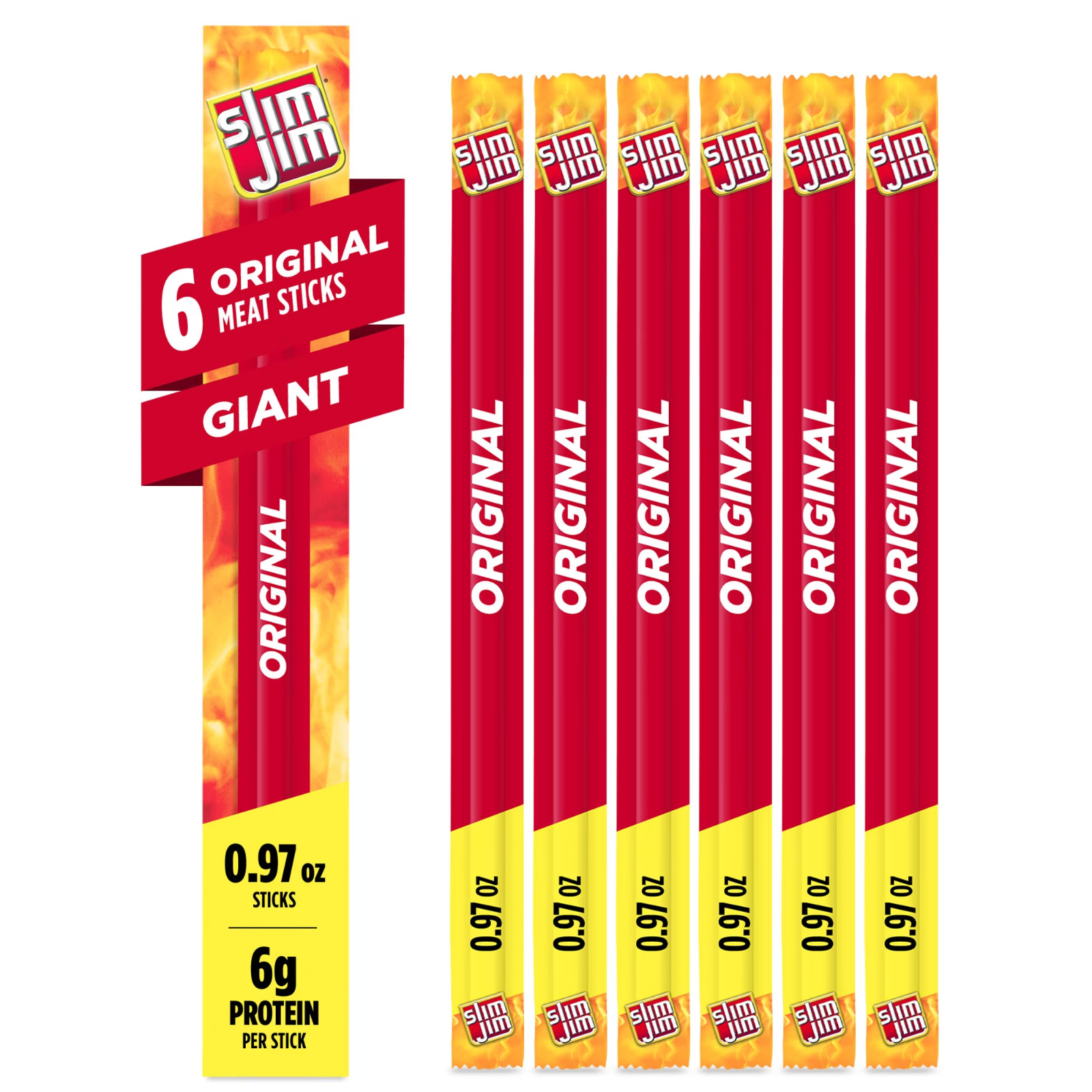 Slim Jim Giant Original Smoked Meat Sticks 6-Pack 0.97 oz Each 6g Protein