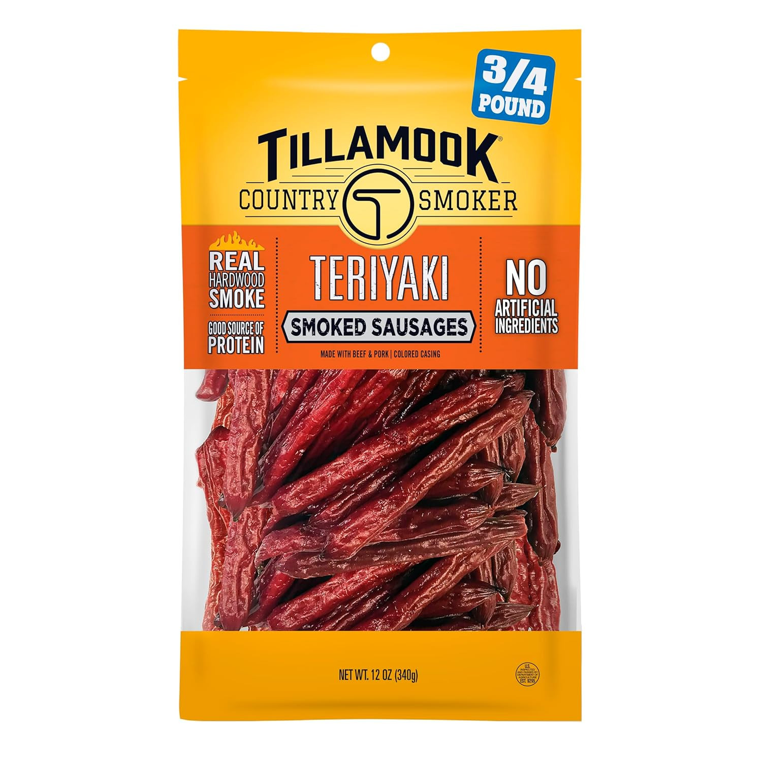 Tillamook Country Smoker Teriyaki Smoked Sausages, 12 Oz, 17 Ct, 9G Protein Per