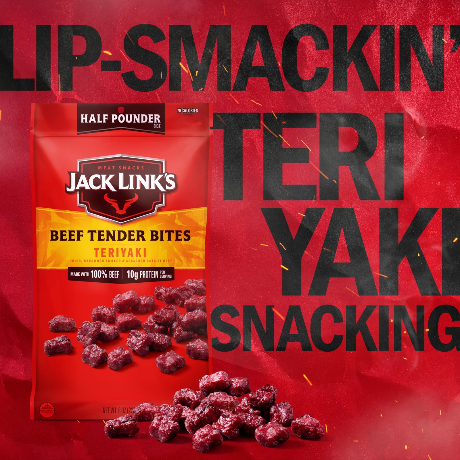 Beef Tender Bites Teriyaki Half Pounder 10g Protein 70 Calories 100% Beef