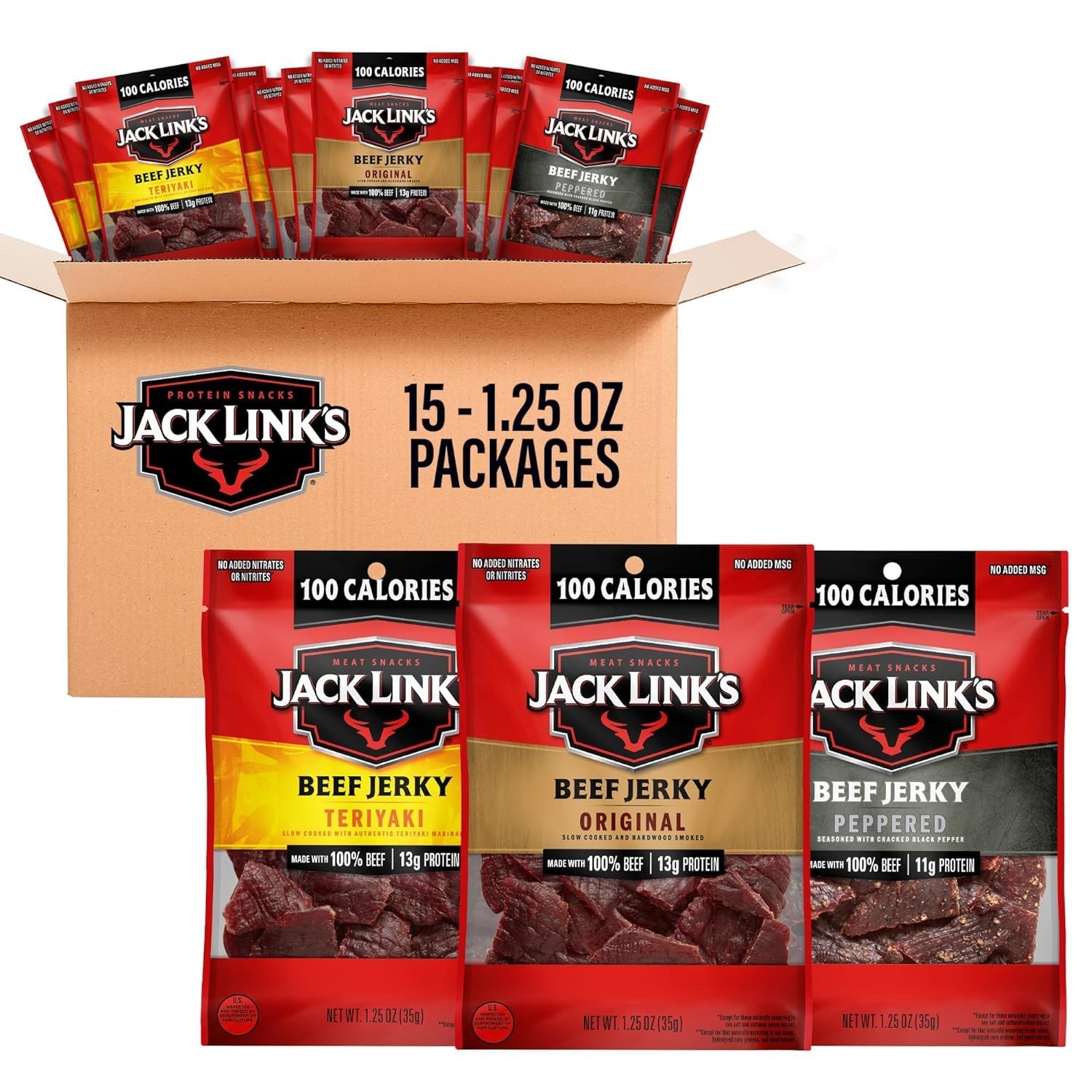 Beef Jerky Variety Pack, Includes Original, Teriyaki, and Peppered Beef Jerky, G