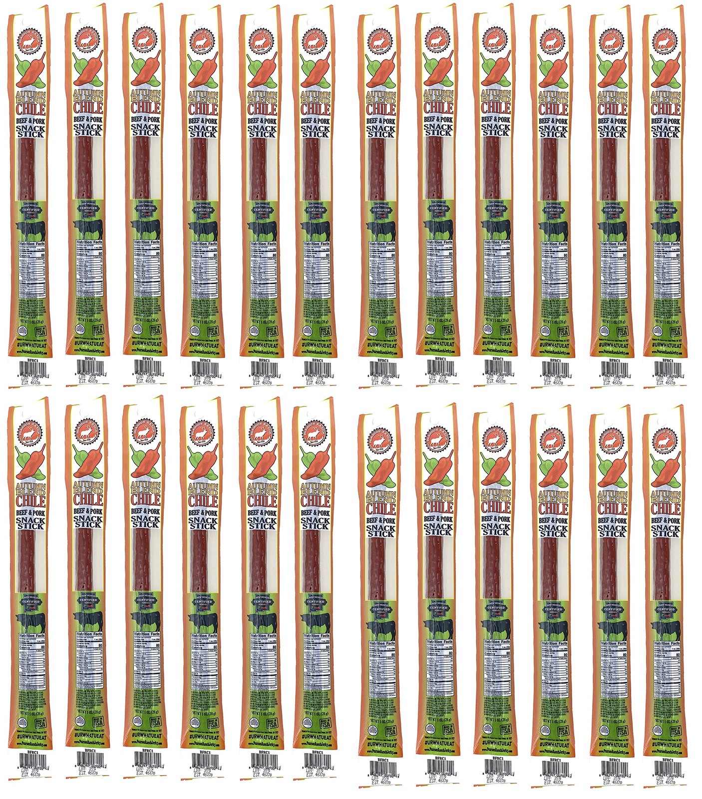 Pearson Ranch Chile Beef and Pork Meat Sticks Pack of 24 – 1 Ounce Sticks –Jerky