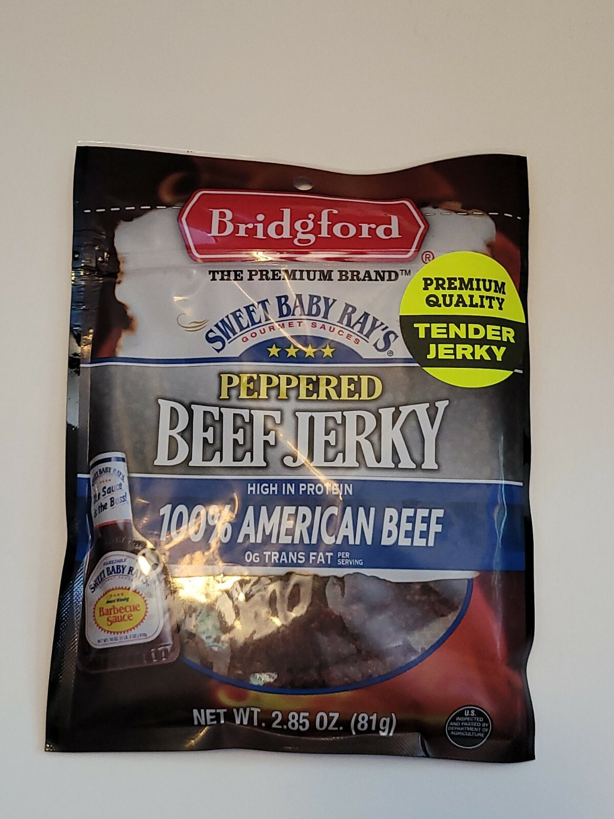 Bridgford Sweet Baby Ray’s Beef Jerky Peppered 2.85 oz Bag