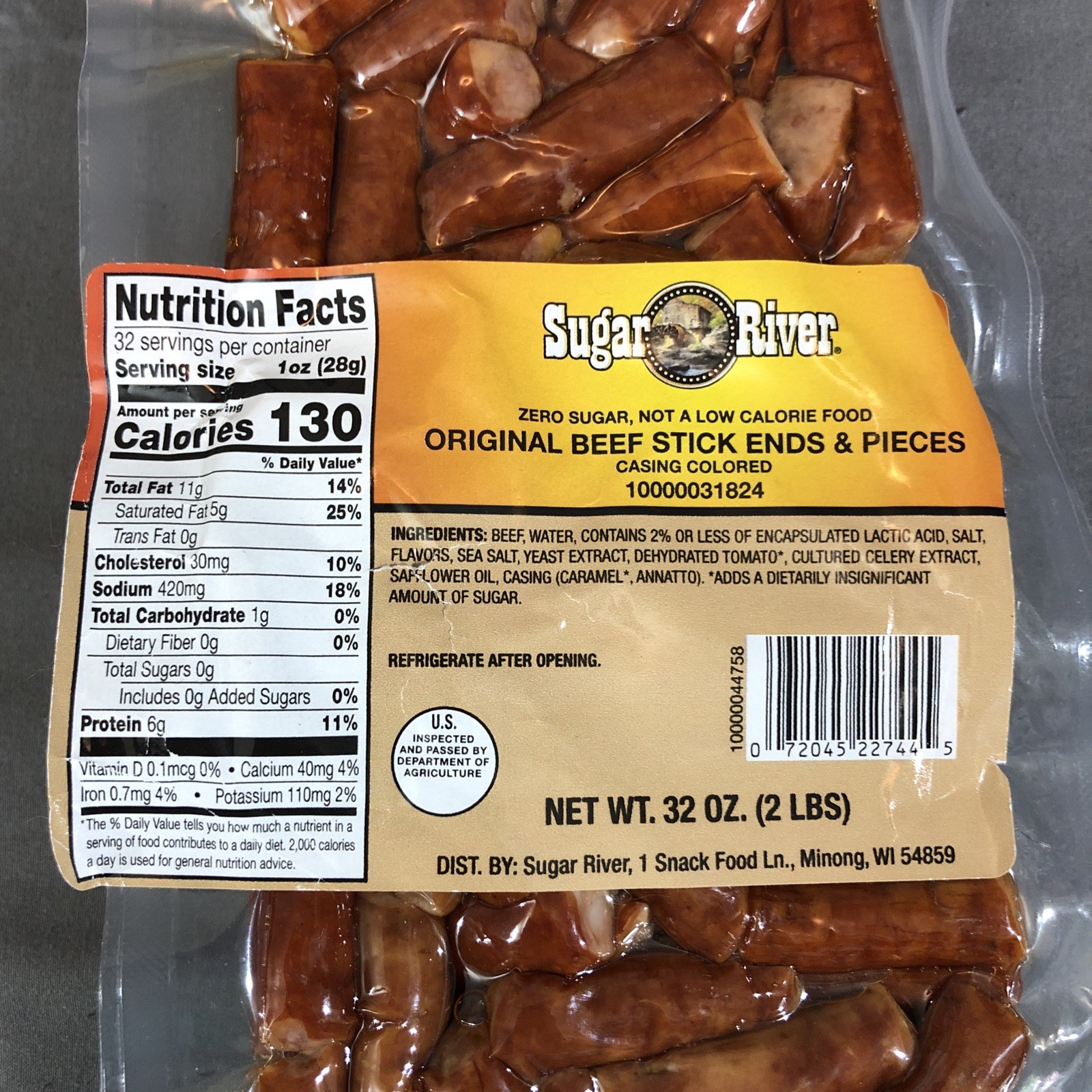 3 x 2lb SUGAR RIVER Original Beef Stick Ends & Pieces Gluten Free NEW PRODUCT