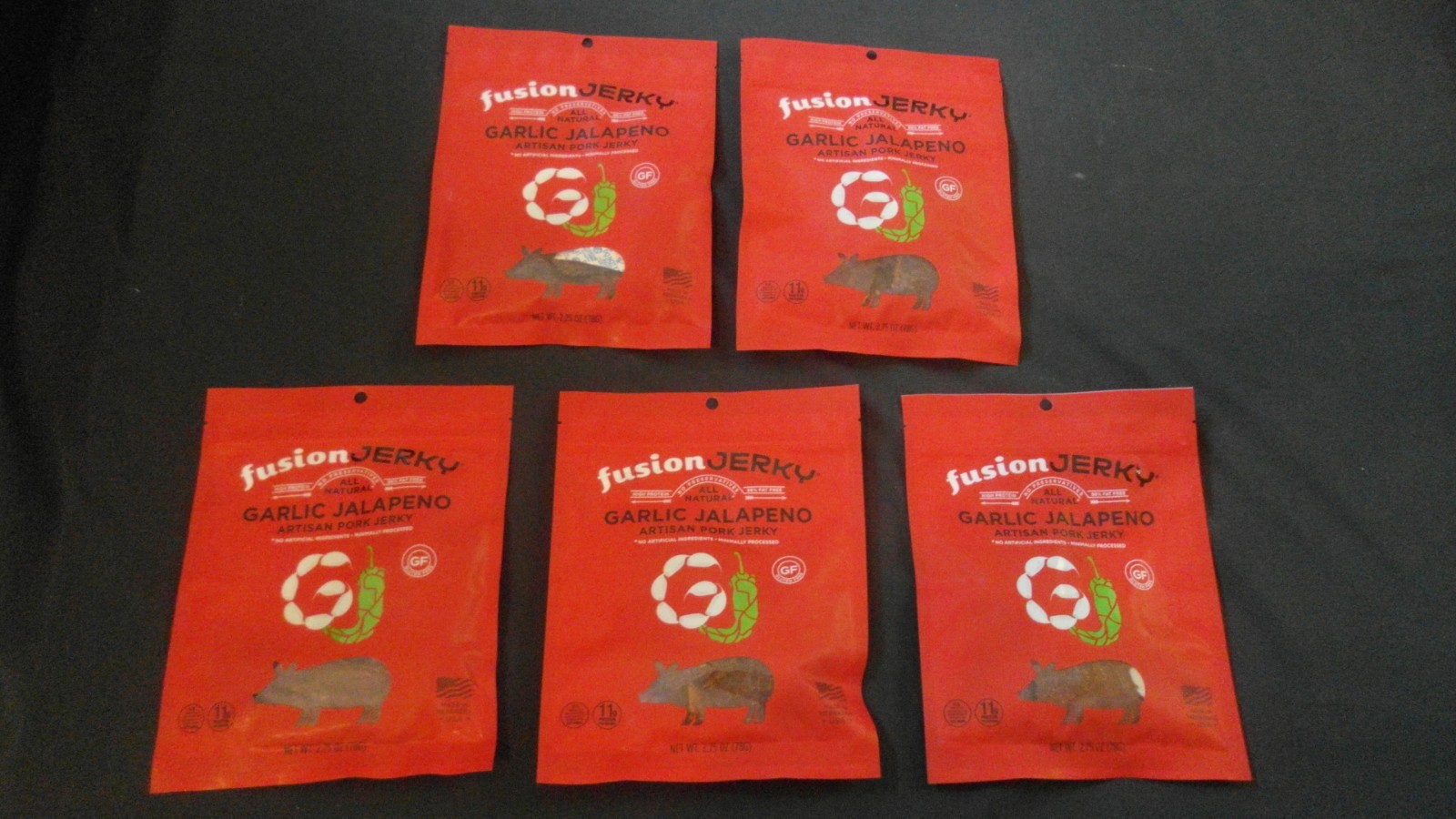 (5) Fusion Jerky All Natural Garlic Jalapeno Artisan Pork Jerky 2.75 Oz Each