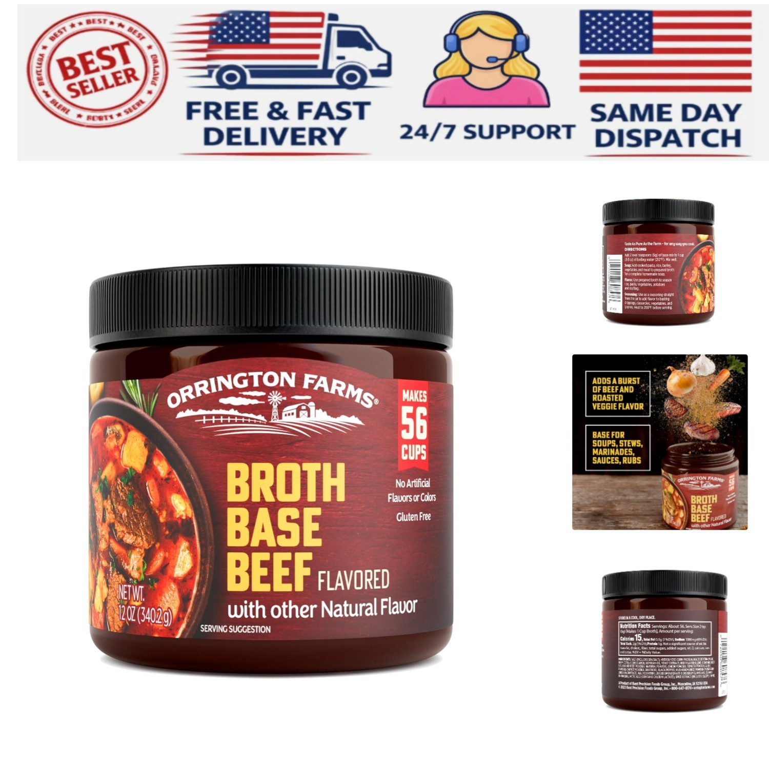 Versatile Beef Broth Base – 12 oz Jar, Gluten-Free Seasoning for Savory Dishes